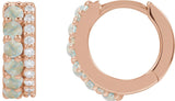 14K Gold Round Natural White Opal & Natural Diamond Accented Cabochon Hoop Earrings – 2mm Stones - Rose Gold - view 2
