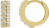 14K Gold Round Natural White Opal & Natural Diamond Accented Cabochon Hoop Earrings – 2mm Stones - Yellow Gold - view 2