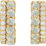 14K Gold Round Natural White Opal & Natural Diamond Accented Cabochon Hoop Earrings – 2mm Stones - Yellow Gold - view 3