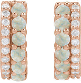 14K Gold Round Natural White Opal & Natural Diamond Accented Cabochon Hoop Earrings – 2mm Stones - Rose Gold - view 3
