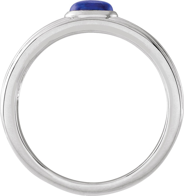 14K Gold Oval Natural Lapis Cabochon Ring - White Gold - view 2
