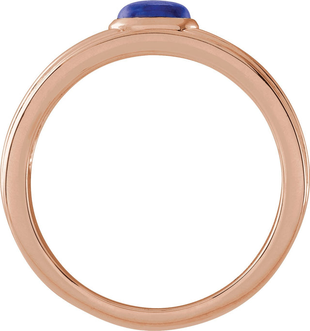 14K Gold Oval Natural Lapis Cabochon Ring - Rose Gold - view 2
