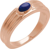 14K Gold Oval Natural Lapis Cabochon Ring - Rose Gold