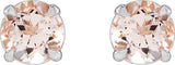 Platinum Natural Pink Morganite Round 4-Prong Claw Stud Earrings - view 2