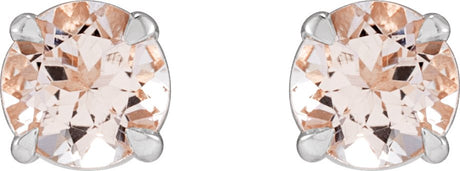 Platinum Natural Pink Morganite Round 4-Prong Claw Stud Earrings - view 2