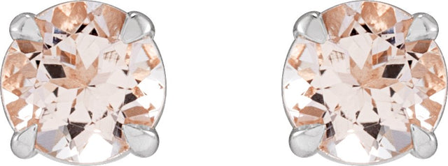 Platinum Natural Pink Morganite Round 4-Prong Claw Stud Earrings - view 2
