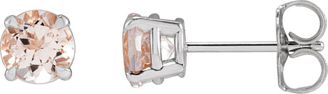 Platinum Natural Pink Morganite Round 4-Prong Claw Stud Earrings