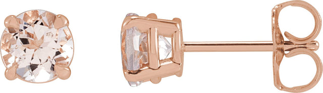 14K Gold Natural Pink Morganite Round 4-Prong Claw Stud Earrings - Rose Gold