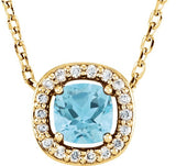 14K Gold Cushion Natural Sky Blue Topaz & Natural Diamond Halo-Style Necklace or Pendant – 04 CTW - Yellow Gold