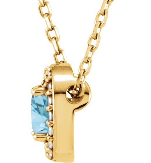 14K Gold Cushion Natural Sky Blue Topaz & Natural Diamond Halo-Style Necklace or Pendant – 04 CTW - Yellow Gold - view 2