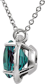 Platinum Round Lab-Grown Alexandrite & Natural Diamond Halo-Style Necklace - view 2