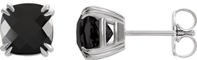 Platinum Natural Onyx Cushion Double Claw-Prong Stud Earrings