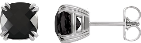 Platinum Natural Onyx Cushion Double Claw-Prong Stud Earrings