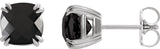 14K Gold Natural Onyx Cushion Double Claw-Prong Stud Earrings - White Gold