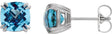 Platinum Natural Swiss Blue Topaz Cushion Double Claw-Prong Stud Earrings