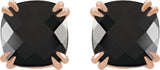 14K Gold Natural Onyx Cushion Double Claw-Prong Stud Earrings - Rose Gold - view 2