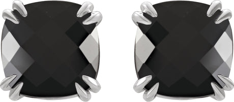 Platinum Natural Onyx Cushion Double Claw-Prong Stud Earrings - view 2