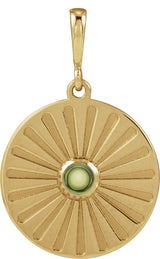 14K Gold Round Natural Peridot Starburst Cabochon Necklace or Pendant - Yellow Gold