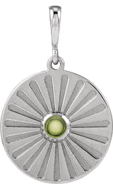 14K Gold Round Natural Peridot Starburst Cabochon Necklace or Pendant - White Gold