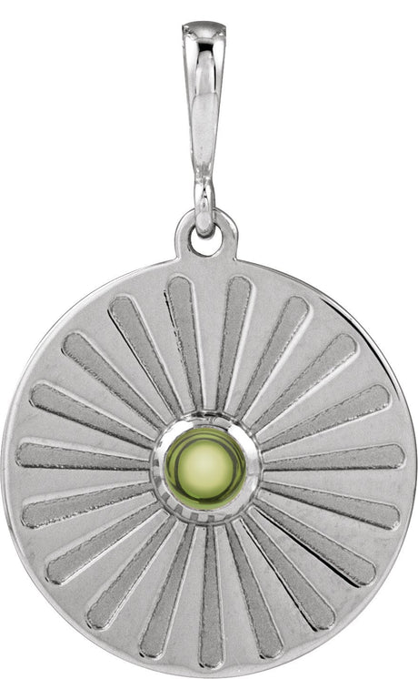 Platinum Round Natural Peridot Starburst Cabochon Necklace or Pendant