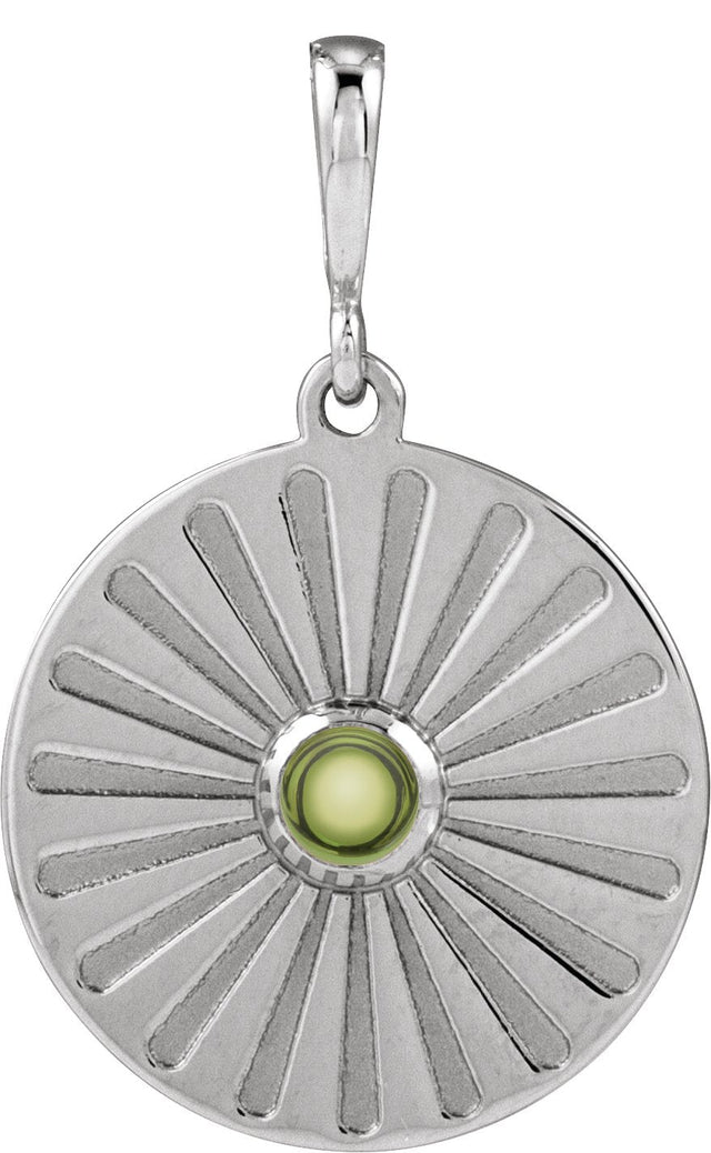 Platinum Round Natural Peridot Starburst Cabochon Necklace or Pendant