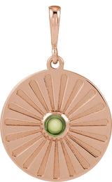 14K Gold Round Natural Peridot Starburst Cabochon Necklace or Pendant - Rose Gold