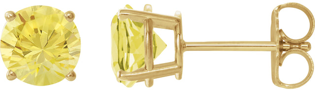 14K Gold Lab-Grown Yellow Sapphire Round 4-Prong Lightweight Stud Earrings - Yellow Gold - view 7