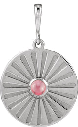14K Gold Round Natural Rhodolite Garnet Starburst Cabochon Necklace or Pendant - White Gold