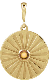 14K Gold Round Natural Citrine Starburst Cabochon Necklace or Pendant - Yellow Gold