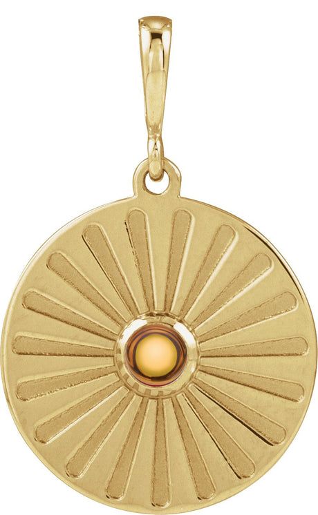 14K Gold Round Natural Citrine Starburst Cabochon Necklace or Pendant - Yellow Gold