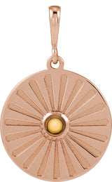 14K Gold Round Natural Citrine Starburst Cabochon Necklace or Pendant - Rose Gold