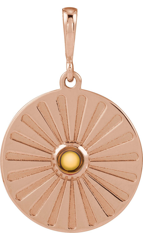 14K Gold Round Natural Citrine Starburst Cabochon Necklace or Pendant - Rose Gold