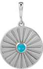 Platinum Round Natural Turquoise Starburst Cabochon Necklace or Pendant