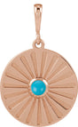 14K Gold Round Natural Turquoise Starburst Cabochon Necklace or Pendant - Rose Gold