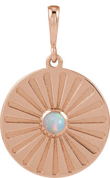 14K Gold Round Natural Ethiopian Opal Starburst Cabochon Necklace or Pendant - Rose Gold