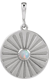 Platinum Round Natural Ethiopian Opal Starburst Cabochon Necklace or Pendant