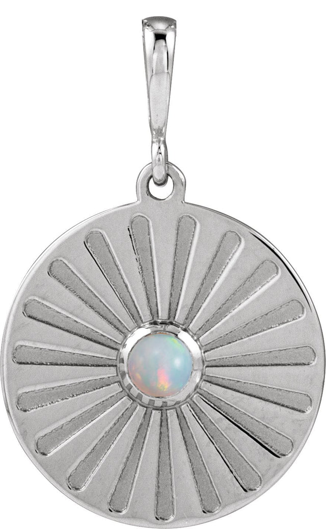 Platinum Round Natural Ethiopian Opal Starburst Cabochon Necklace or Pendant
