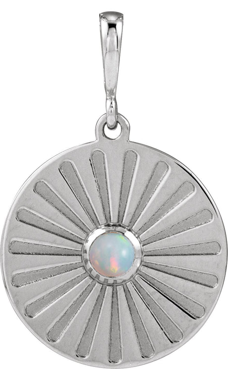 14K Gold Round Natural Ethiopian Opal Starburst Cabochon Necklace or Pendant - White Gold