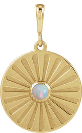 14K Gold Round Natural Ethiopian Opal Starburst Cabochon Necklace or Pendant - Yellow Gold