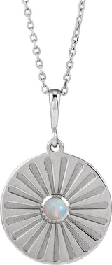 Platinum Round Natural Ethiopian Opal Starburst Cabochon Necklace or Pendant