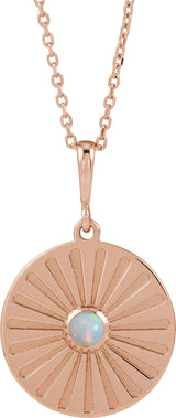 14K Gold Round Natural Ethiopian Opal Starburst Cabochon Necklace or Pendant - Rose Gold