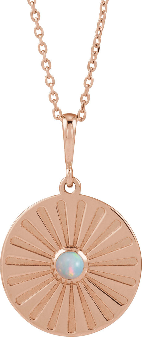 14K Gold Round Natural Ethiopian Opal Starburst Cabochon Necklace or Pendant - Rose Gold