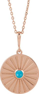 14K Gold Round Natural Turquoise Starburst Cabochon Necklace or Pendant - Rose Gold