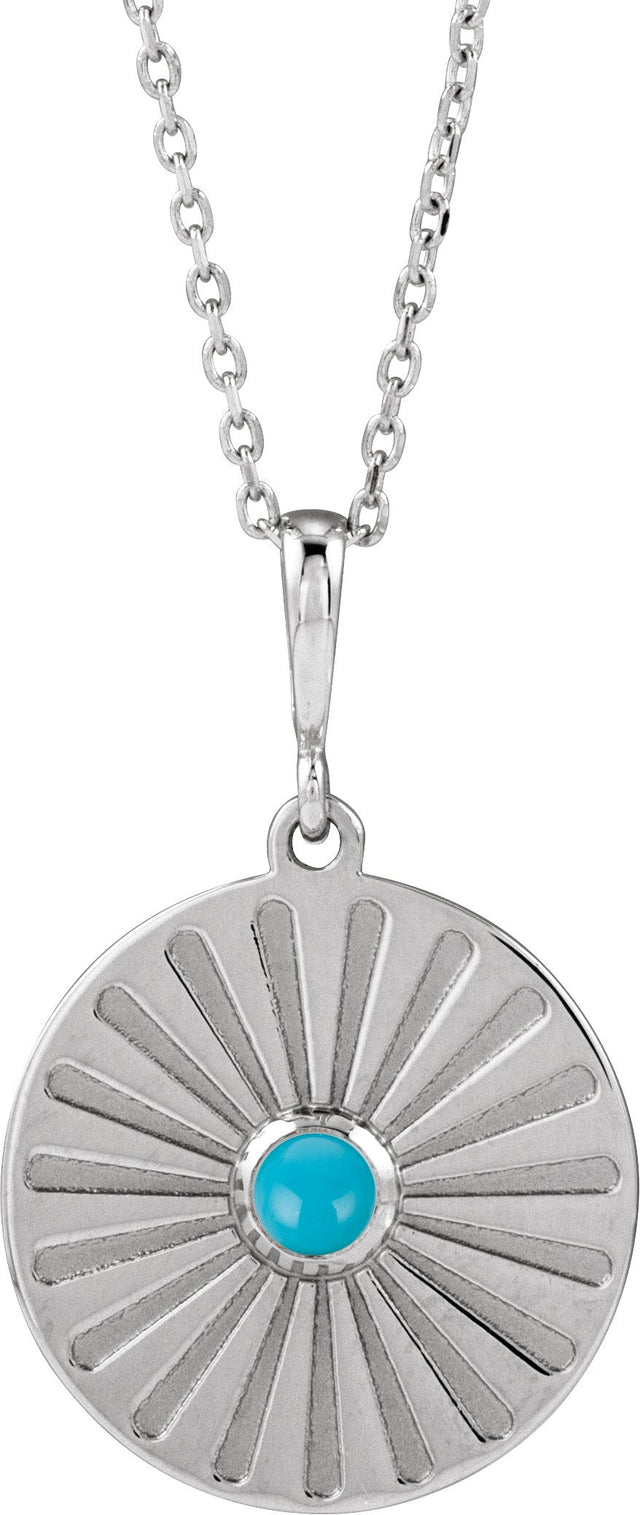 Platinum Round Natural Turquoise Starburst Cabochon Necklace or Pendant