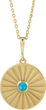 14K Gold Round Natural Turquoise Starburst Cabochon Necklace or Pendant - Yellow Gold