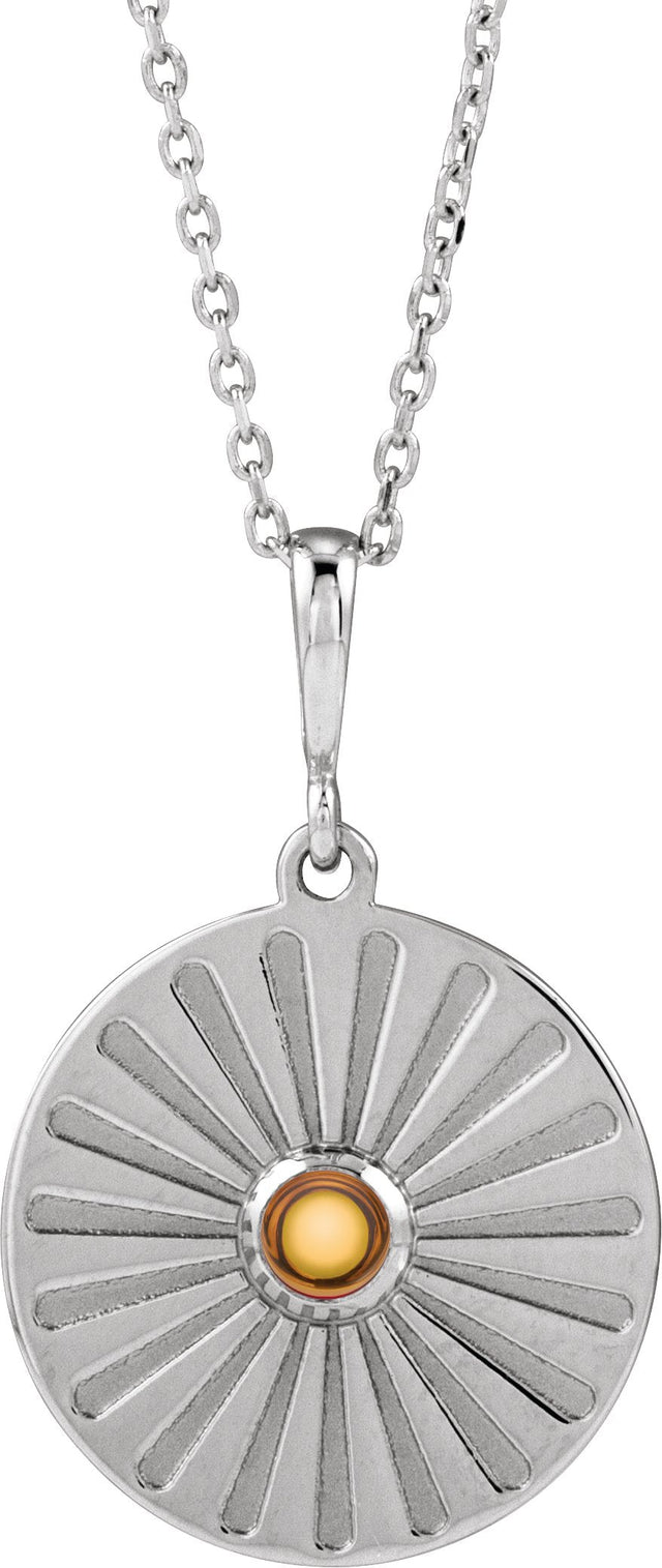 Platinum Round Natural Citrine Starburst Cabochon Necklace or Pendant