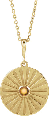 14K Gold Round Natural Citrine Starburst Cabochon Necklace or Pendant - Yellow Gold