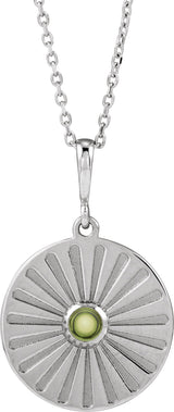 Platinum Round Natural Peridot Starburst Cabochon Necklace or Pendant