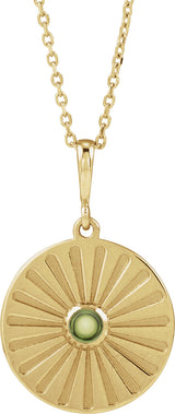 14K Gold Round Natural Peridot Starburst Cabochon Necklace or Pendant - Yellow Gold