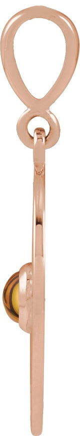 14K Gold Round Natural Citrine Starburst Cabochon Necklace or Pendant - Rose Gold - view 2